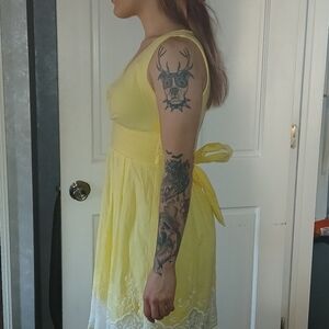 100% Cotton Yellow Dress with White Embroidery